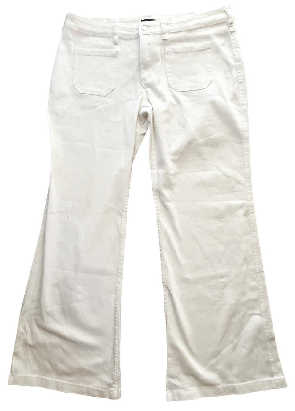 NWT Flamingals Vintage Pocket Mid-Rise Wide Leg White Jeans Women's XL 35X32